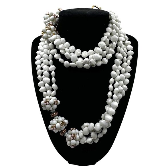 Luisa Conti Milk Glass Necklace Vintage 1970’s Italian Designer 4 Strand FLAWED - Picture 3 of 16